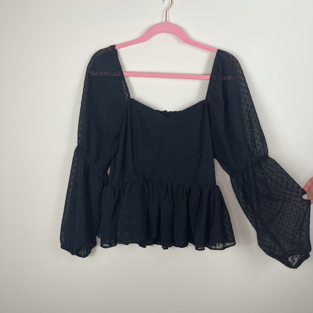 Express Black Sheer Bubble Sleeve Top Size M